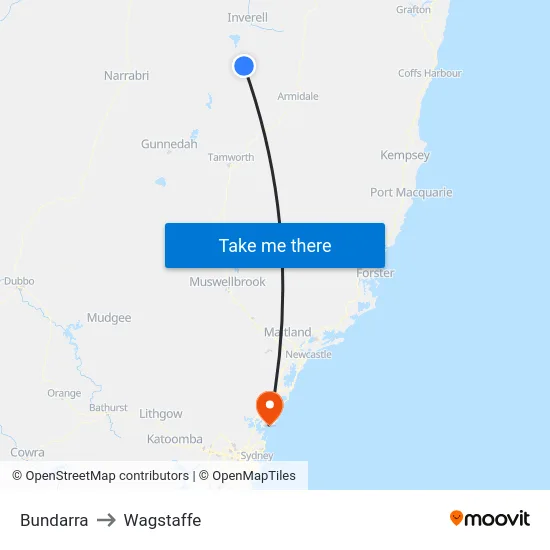Bundarra to Wagstaffe map