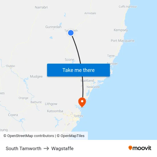South Tamworth to Wagstaffe map
