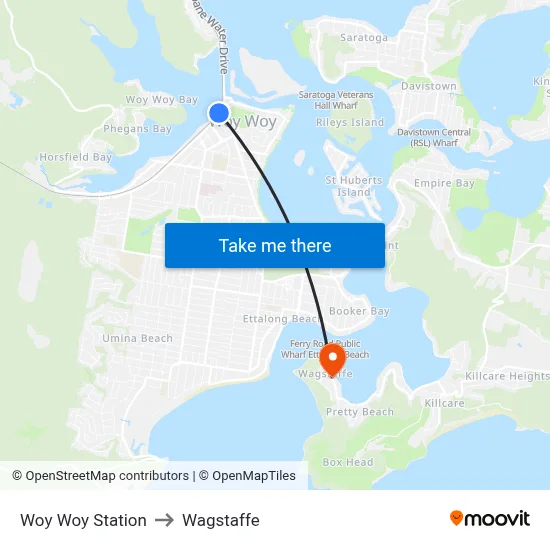 Woy Woy Station to Wagstaffe map