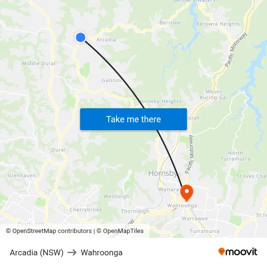 Arcadia (NSW) to Wahroonga map