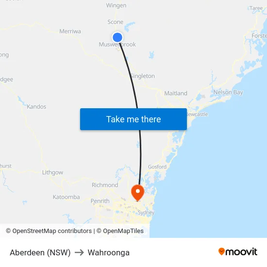 Aberdeen (NSW) to Wahroonga map