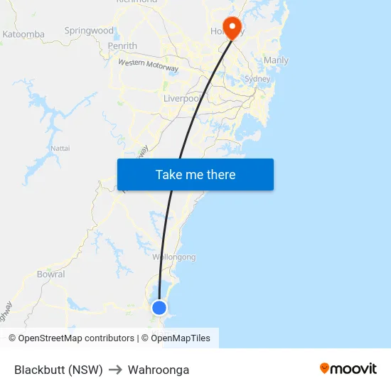 Blackbutt (NSW) to Wahroonga map