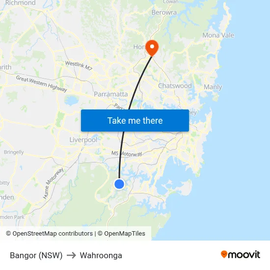 Bangor (NSW) to Wahroonga map