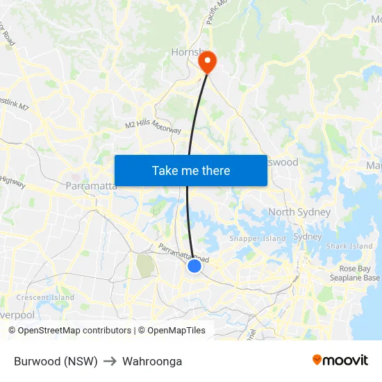 Burwood (NSW) to Wahroonga map