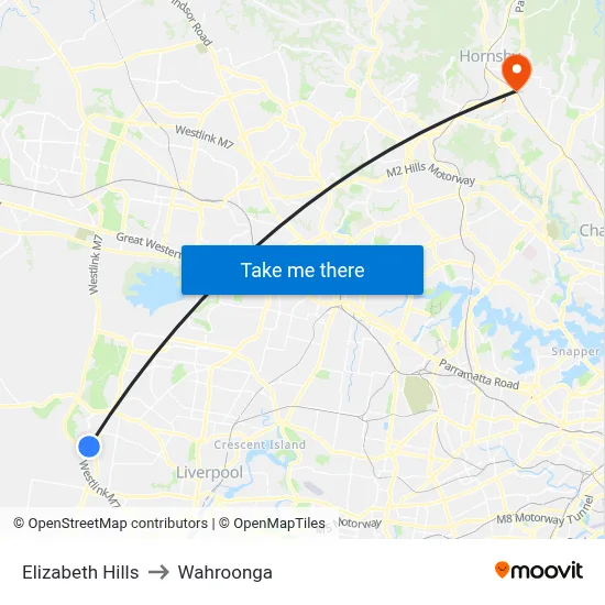 Elizabeth Hills to Wahroonga map