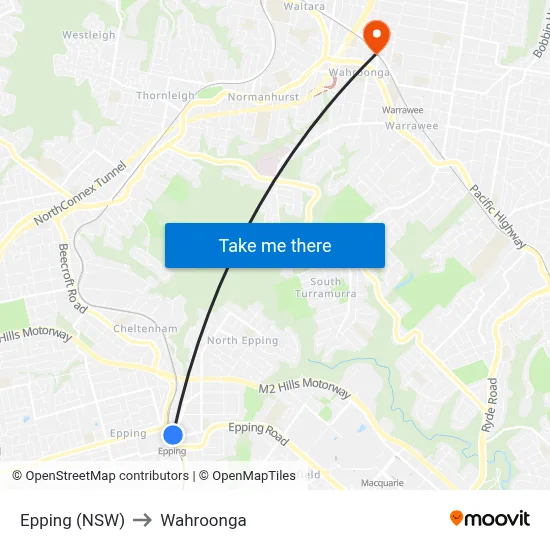 Epping (NSW) to Wahroonga map