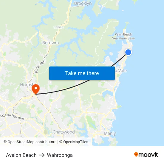 Avalon Beach to Wahroonga map