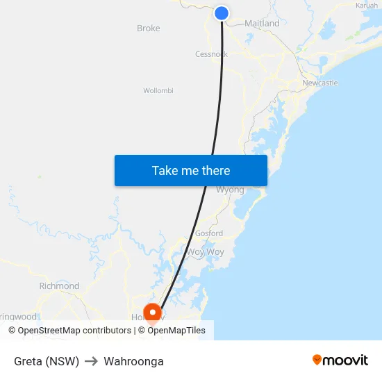Greta (NSW) to Wahroonga map