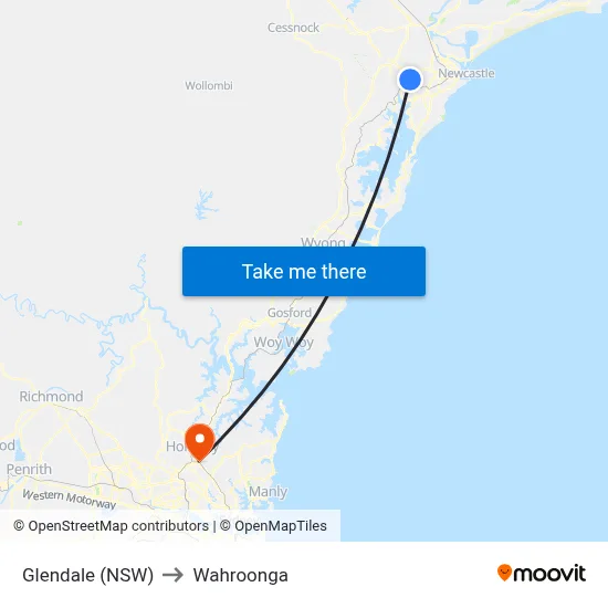 Glendale (NSW) to Wahroonga map