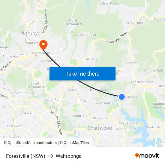 Forestville (NSW) to Wahroonga map