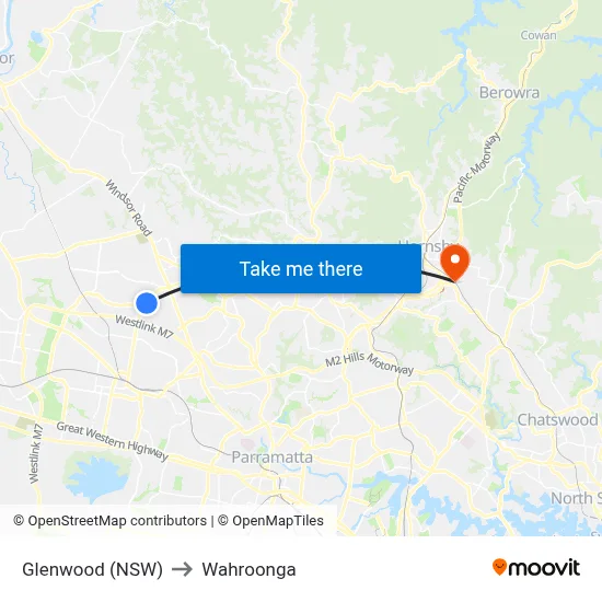 Glenwood (NSW) to Wahroonga map