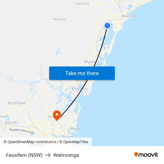 Fassifern (NSW) to Wahroonga map