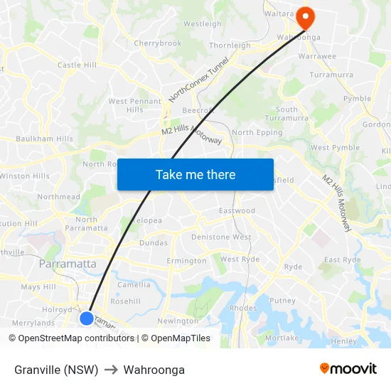 Granville (NSW) to Wahroonga map