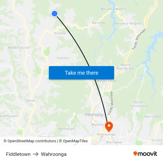 Fiddletown to Wahroonga map