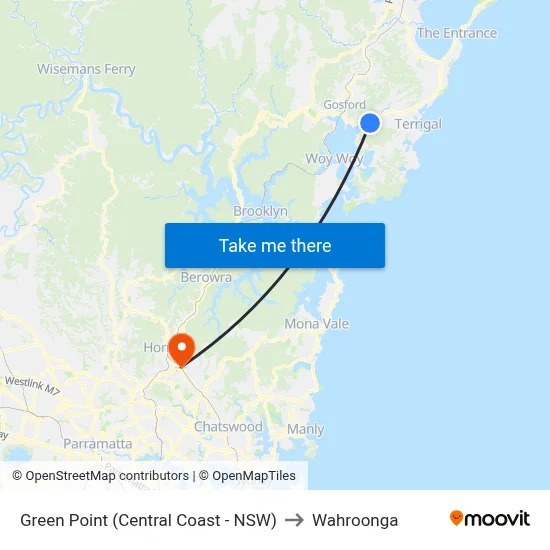 Green Point (Central Coast - NSW) to Wahroonga map