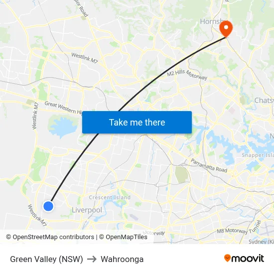 Green Valley (NSW) to Wahroonga map