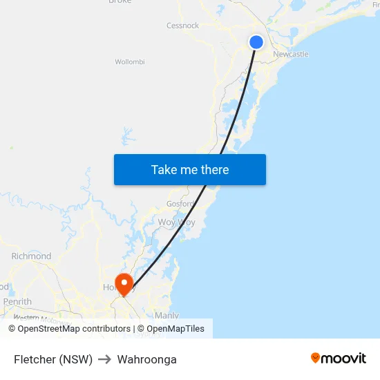 Fletcher (NSW) to Wahroonga map