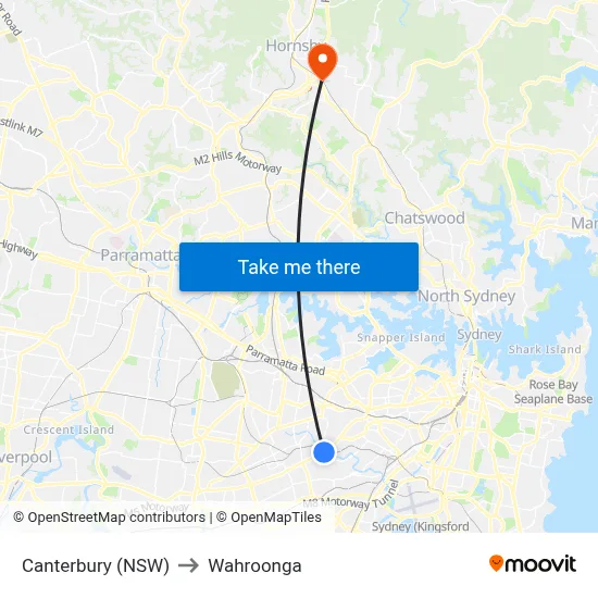 Canterbury (NSW) to Wahroonga map