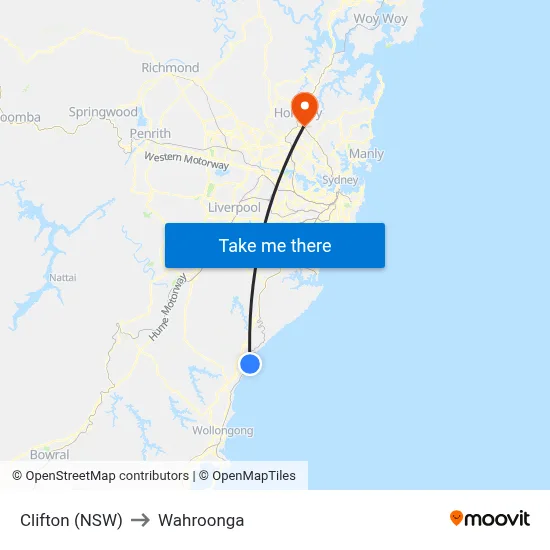 Clifton (NSW) to Wahroonga map