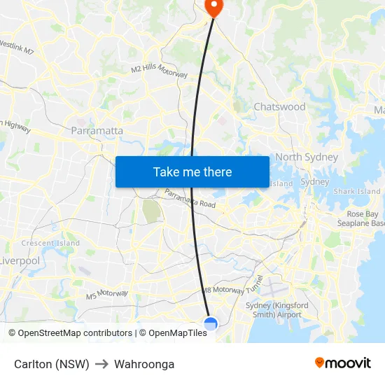 Carlton (NSW) to Wahroonga map