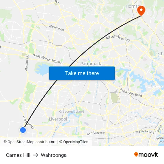 Carnes Hill to Wahroonga map