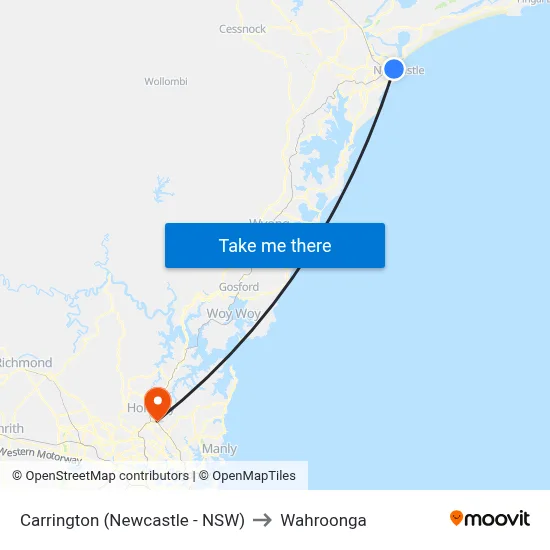 Carrington (Newcastle - NSW) to Wahroonga map