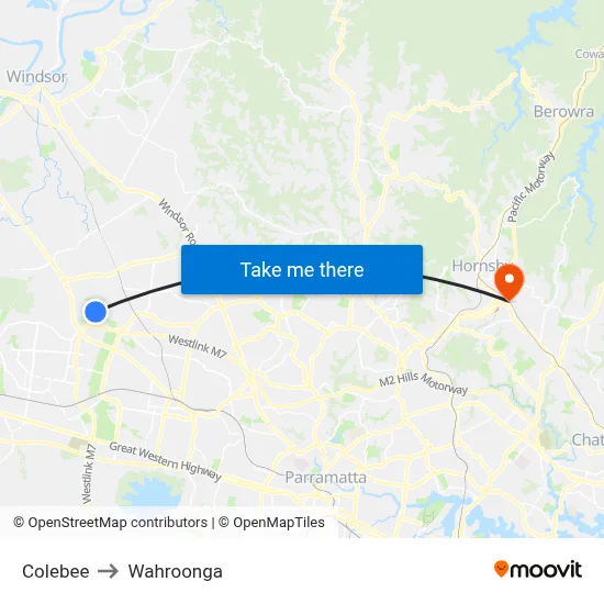 Colebee to Wahroonga map