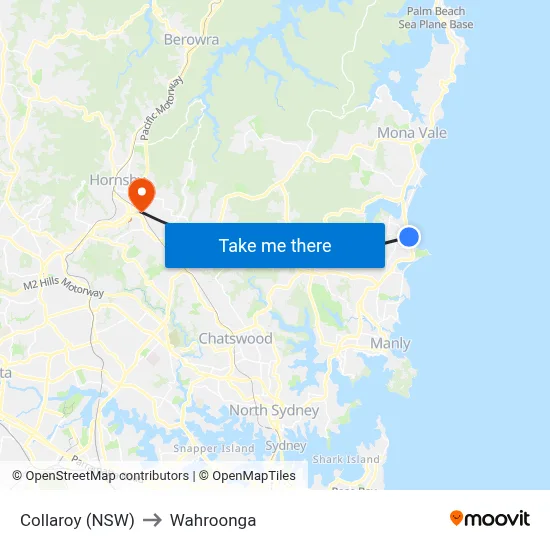 Collaroy (NSW) to Wahroonga map