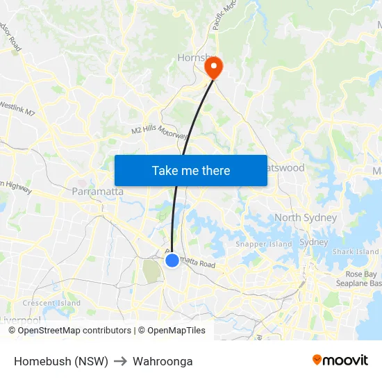 Homebush (NSW) to Wahroonga map