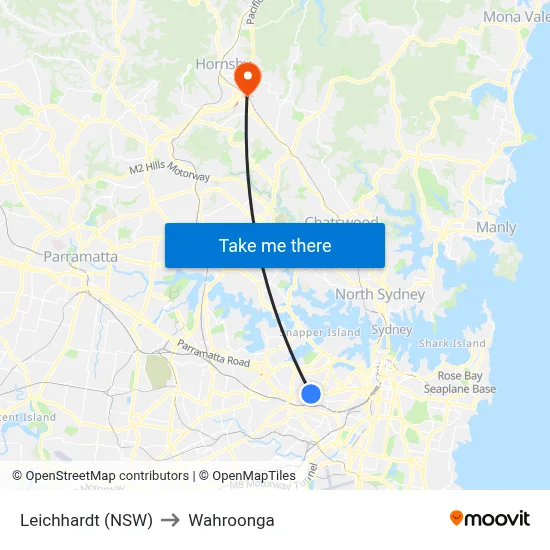 Leichhardt (NSW) to Wahroonga map