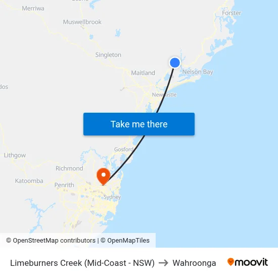 Limeburners Creek (Mid-Coast - NSW) to Wahroonga map
