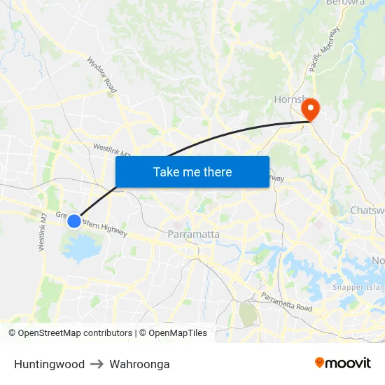 Huntingwood to Wahroonga map