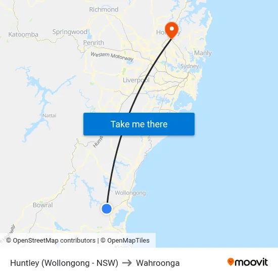 Huntley (Wollongong - NSW) to Wahroonga map