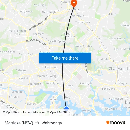 Mortlake (NSW) to Wahroonga map