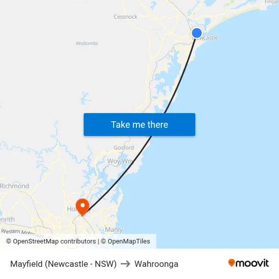 Mayfield (Newcastle - NSW) to Wahroonga map