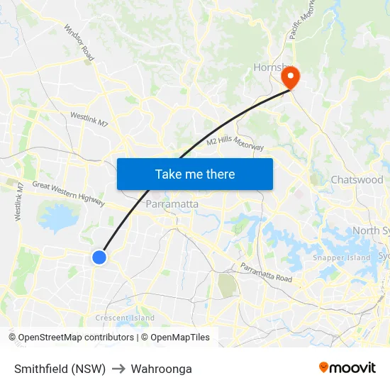 Smithfield (NSW) to Wahroonga map