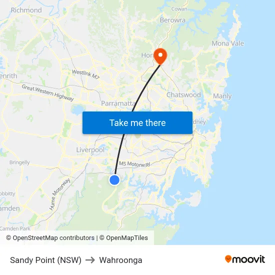 Sandy Point (NSW) to Wahroonga map