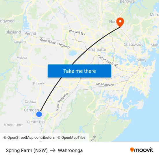 Spring Farm (NSW) to Wahroonga map