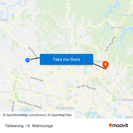 Tallawong to Wahroonga map