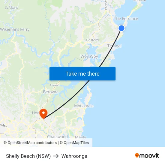 Shelly Beach (NSW) to Wahroonga map