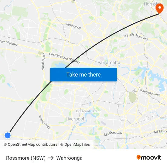 Rossmore (NSW) to Wahroonga map