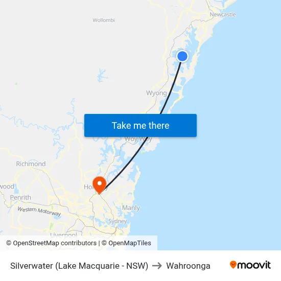 Silverwater (Lake Macquarie - NSW) to Wahroonga map