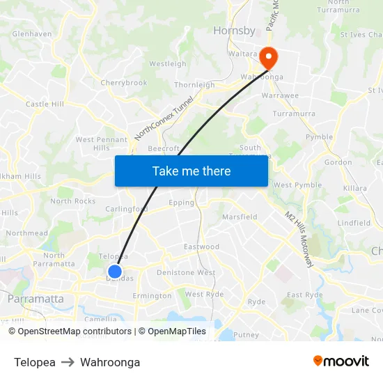 Telopea to Wahroonga map