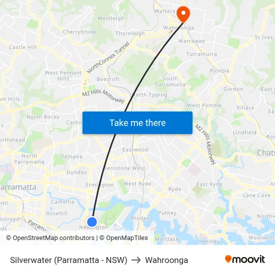 Silverwater (Parramatta - NSW) to Wahroonga map