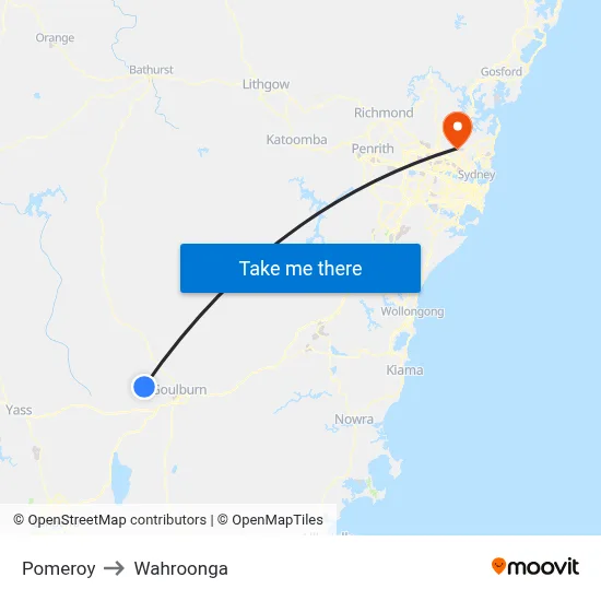 Pomeroy to Wahroonga map