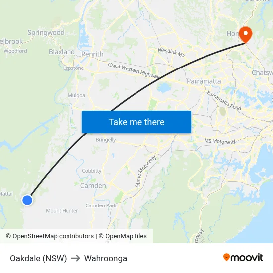 Oakdale (NSW) to Wahroonga map