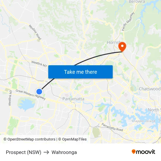 Prospect (NSW) to Wahroonga map