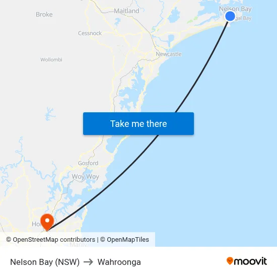 Nelson Bay (NSW) to Wahroonga map