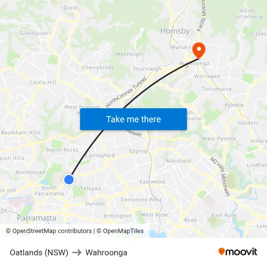 Oatlands (NSW) to Wahroonga map