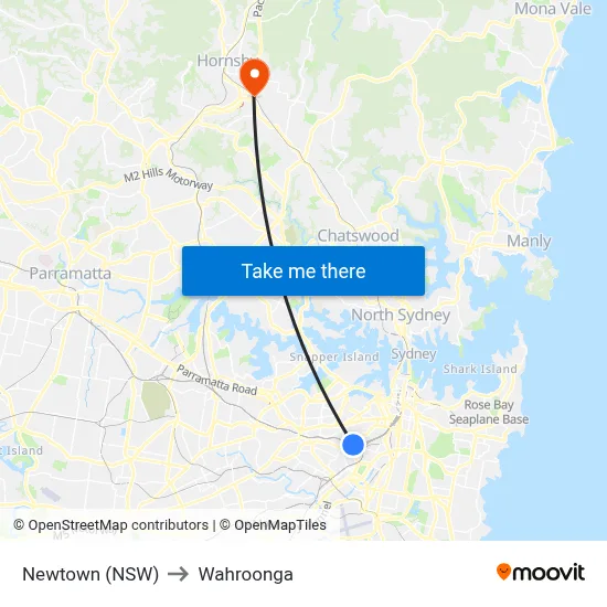 Newtown (NSW) to Wahroonga map